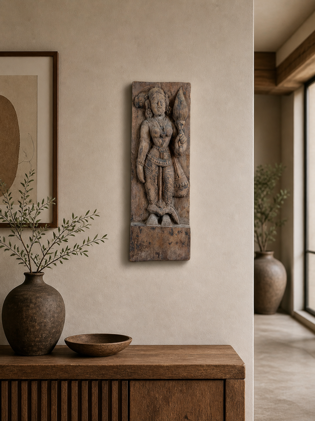 Handgesneden tempelpaneel Godin Lakshmi