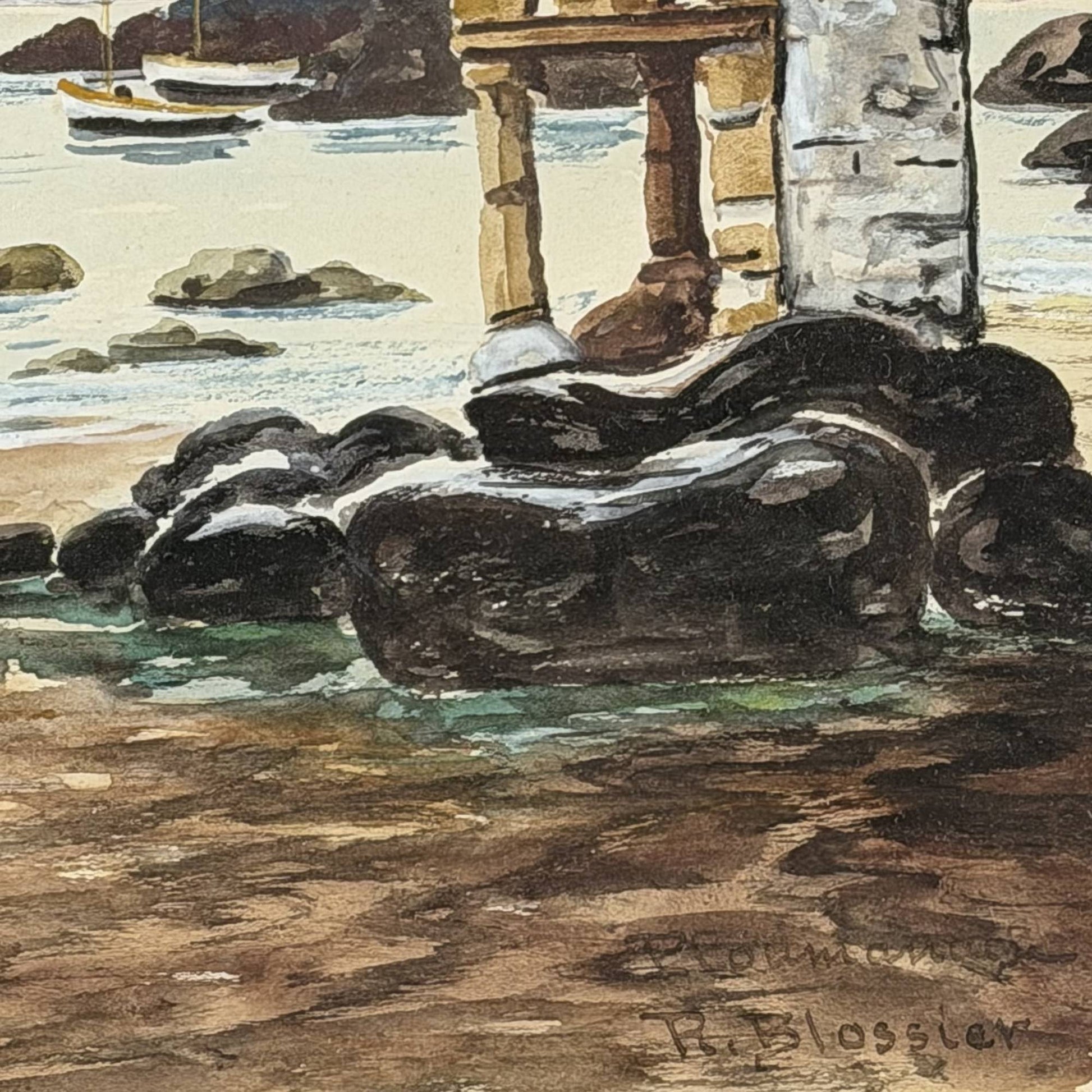 Antieke aquarel Ploumanac'h R. Blossier
