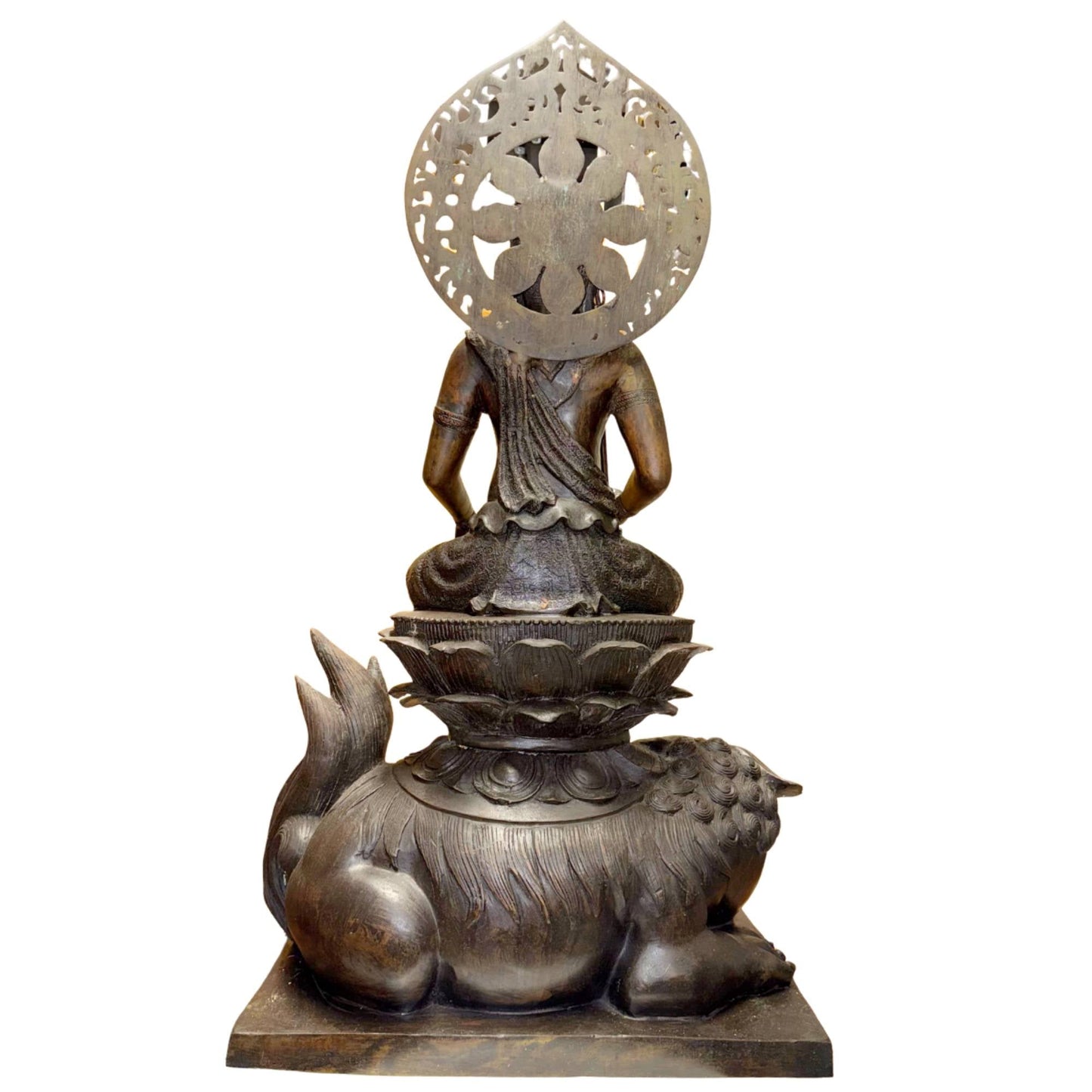 Monumentaal Bronzen Wenshu Pusa Beeld op Leeuw
