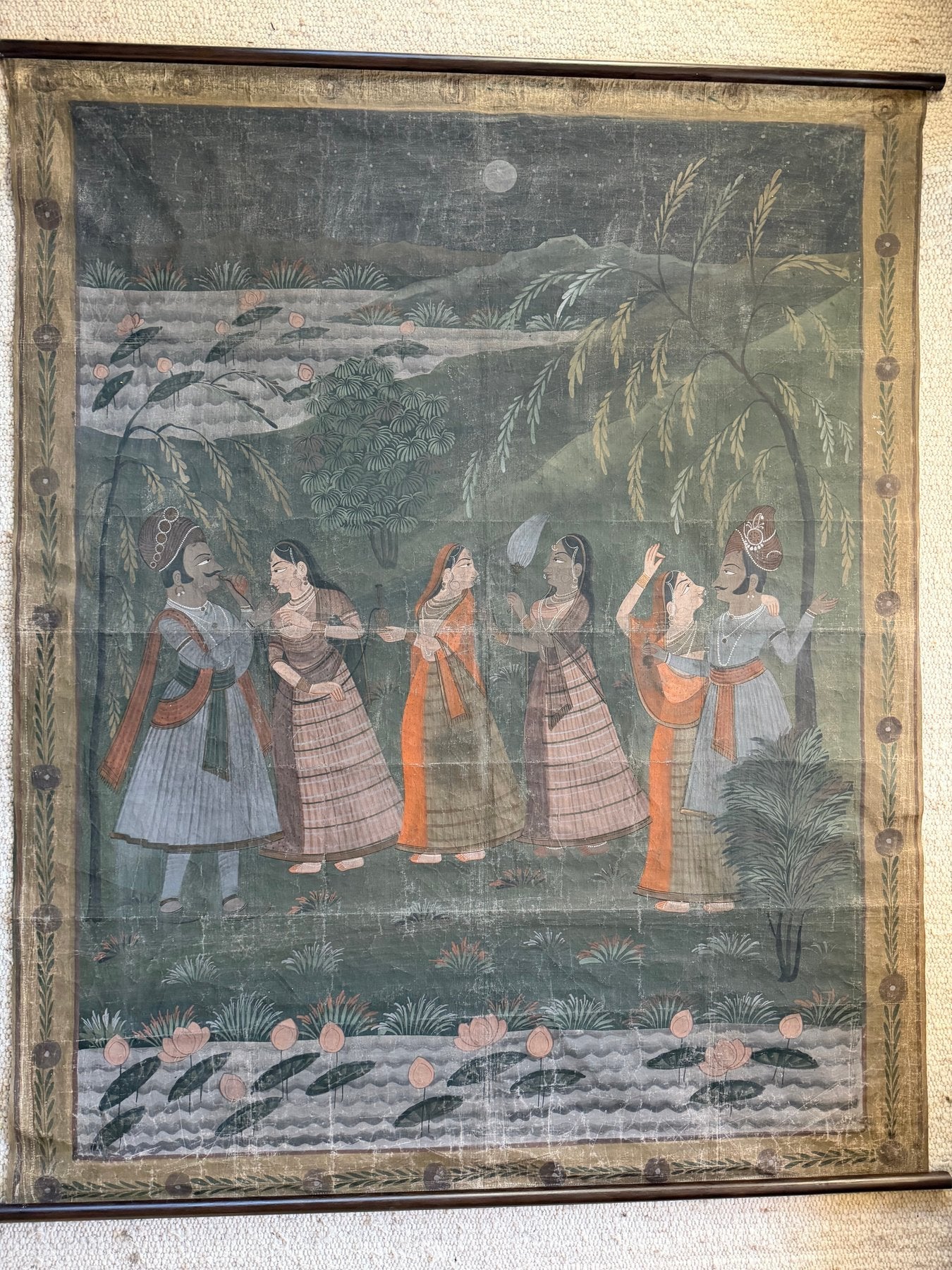 Antieke Pichwai schildering Krishna en Gopi's
