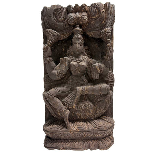 Antiek houten Parvati reliëf uit Zuid-India, vroege 20e eeuw