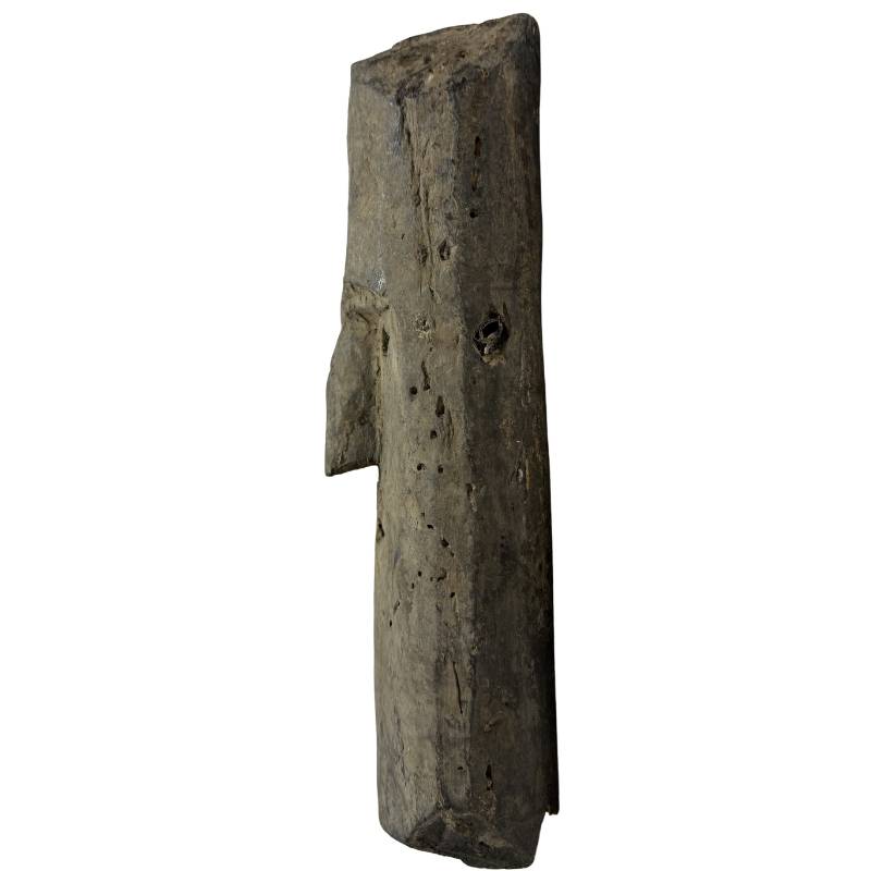 Himalayan wooden mask tibetan style folk art side view carved wood structure
