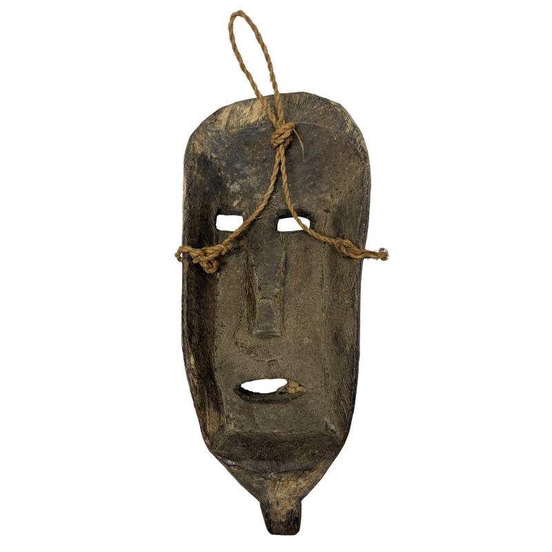 Nepalees houten masker met smalle vorm en originele koordbevestiging  
