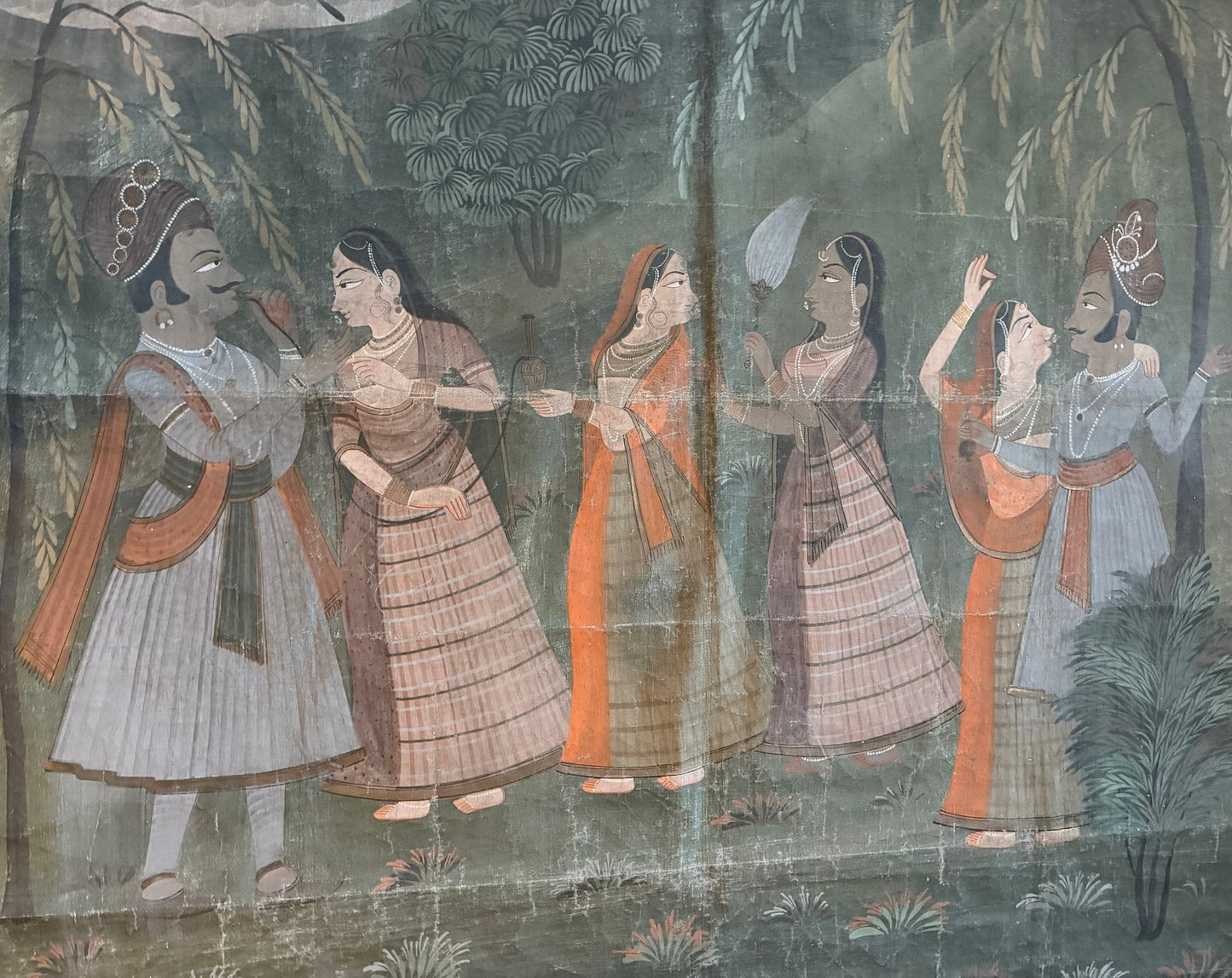 pichwai schilderij krishna met gopis in avondlandschap india