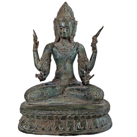 Trimukha Maheshvara bronzen beeld frontaal aanzicht